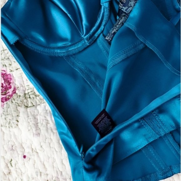 GUESS ORIGINAL- True Vintage Vivid Cerulean Blue Satin Bustier Corset Top - Picture 5 of 10